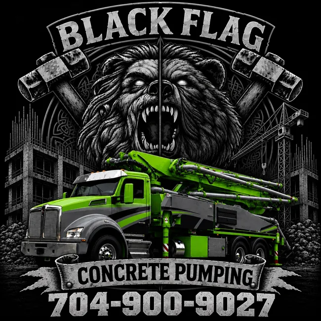 Black Flag Concrete Pumping bear and pump truck artwork